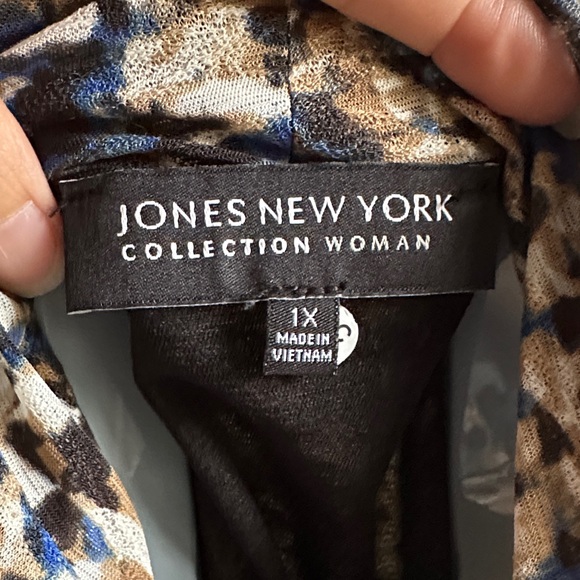 Jones New York Abstract Blue and Brown Blouse - Picture 3 of 7